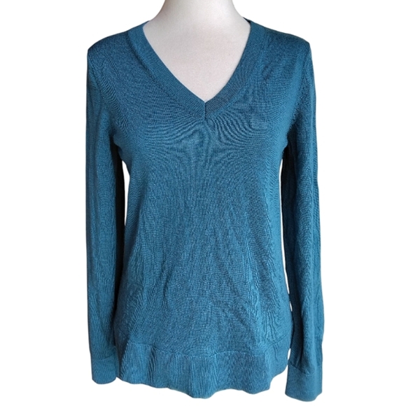 Katherine Barclay Womens Extra Fine Merino Wool V Neck Sweater Teal Size Medium - Picture 9 of 10